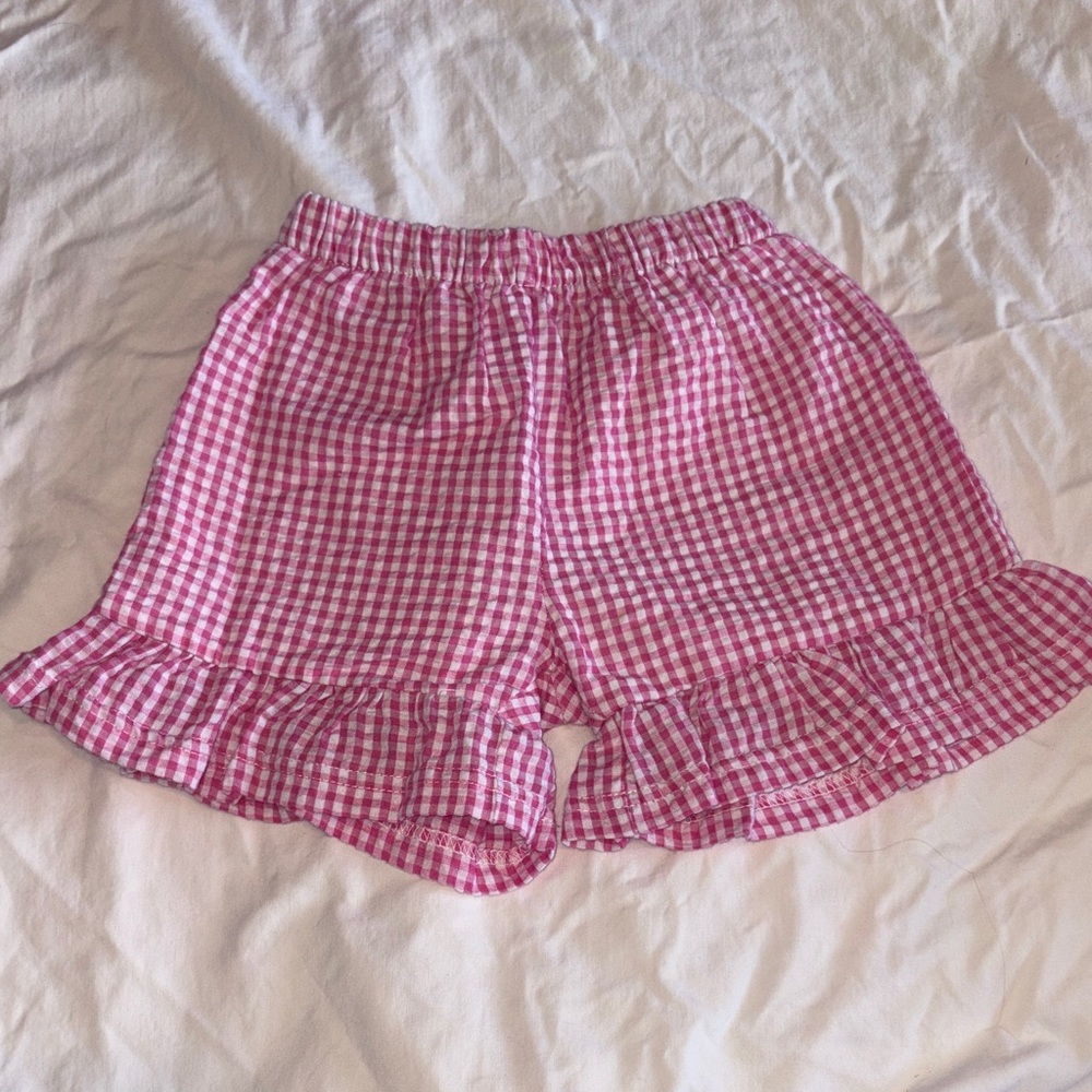 Girls Pink Gingham Ruffle-Hem Shorts
